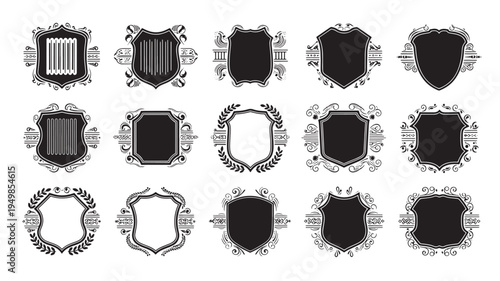 a set of black and white vintage crest emblem badges on a white background, ideal for design and branding projects