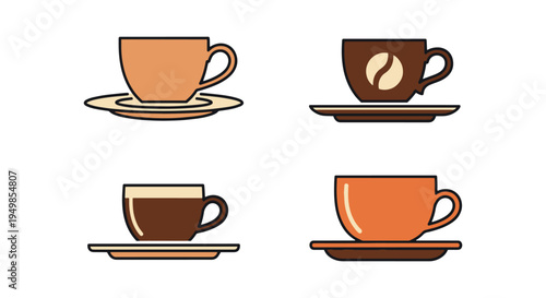 Coffee Cup Plate Line art clean vibrant abstract color illustration