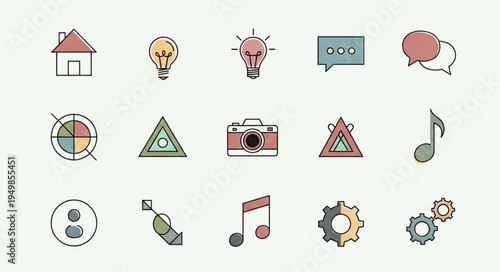 Collection of modern flat icons representing various concepts and ideas.