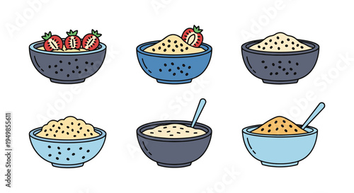 Chia Seeds Bowl Line art creative color harmony abstract illustration