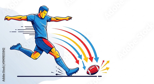 Soccer Player Kicking Ball Dynamic Action Sport Illustration.