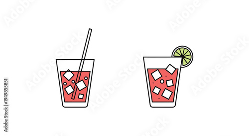 Classic Gin and Tonic Line art modern abstract vibrant color vector