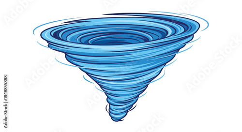 Stylized illustration of a blue swirling vortex resembling a tornado