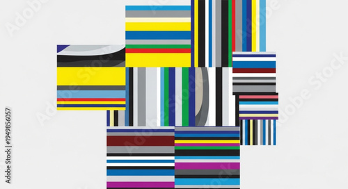 Abstract colorful striped geometric pattern composition.