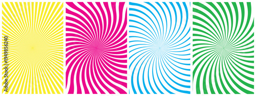 Bright neon spiral and sunburst patterns on white backdrop eps 10