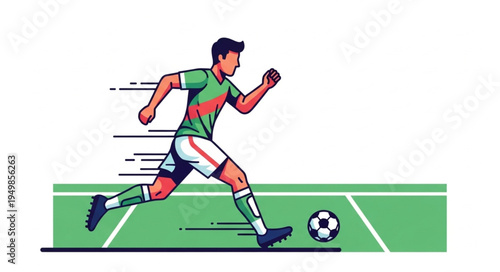 Soccer Player Kicking Ball on Field Dynamic Action.
