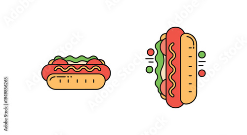 Chicago Style Hot Dog Line art modern pastel abstract color vector