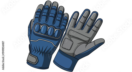 Illustration of a pair of blue and gray protective work gloves