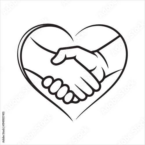 Artistic brush stroke style heart handshake vector icon for nonprofit organizations and community support