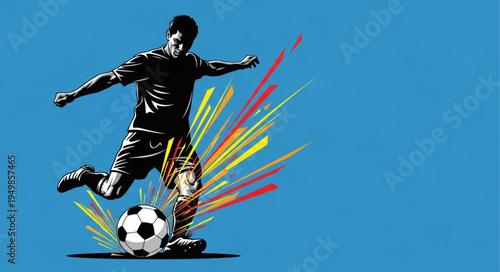 Soccer Player Kicking Ball Dynamic Action Illustration.
