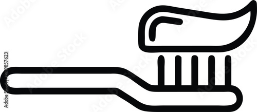 Line Icon vector of a toothbrush with toothpaste