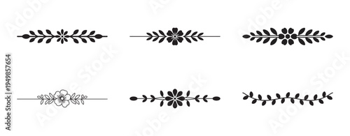 Collection of decorative page dividers with floral and leaf elements