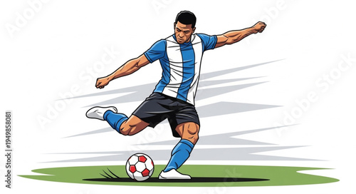 Soccer Player Kicking Ball Action Shot Dynamic Movement.