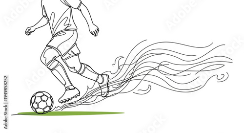 Soccer player kicking ball with motion lines illustration.