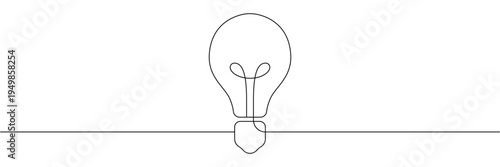 Continuous one line drawing of a light bulb symbol for creative ideas and innovation concept. Editable stroke outline. Draw thin linear width. Single contour art. Doodle hand drawn vector illustration