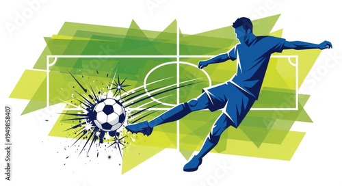 Soccer Player Kicking Ball Action Graphic.