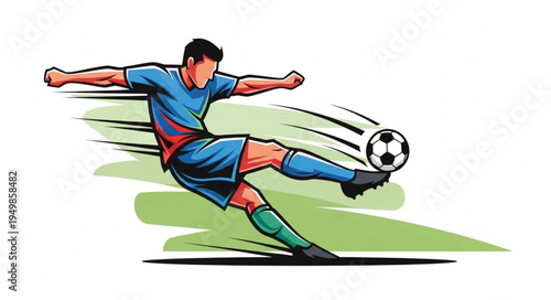 Soccer Player Kicking Ball Action Illustration.