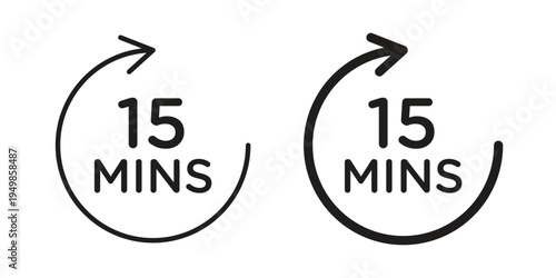15 minutes icon element for graphic designs. line and flat symbols