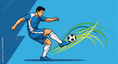 Soccer Player Kicking Ball Action Illustration.