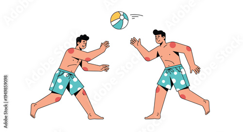 Set of 2 vector beach volleyball men in action