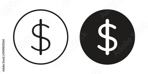 American dollar icon element for graphic designs. line and flat symbols