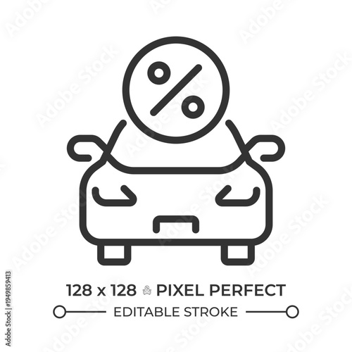 Vehicle tax pixel perfect line icon. Car leasing, transport debt. Automotive deal, purchase discount. Isolated vector illustration. Outline symbol. Simple linear drawing. Editable stroke