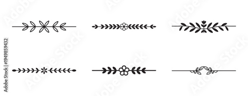 Six simple floral dividers and laurel wreaths for text decorations