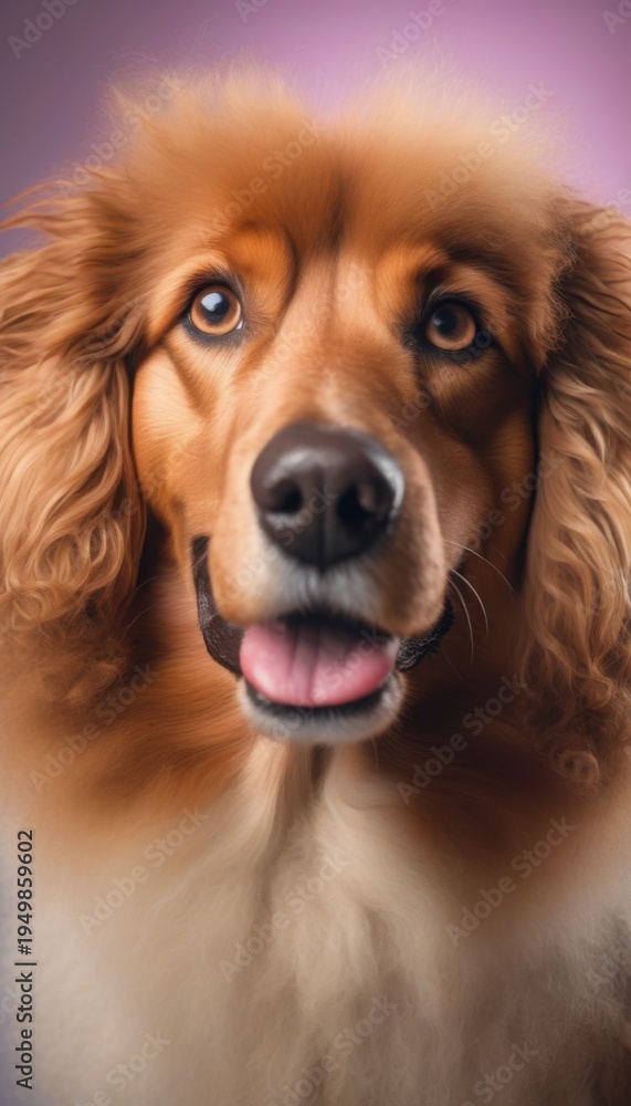 Fototapeta premium Curly Haired Dog Facing The Camera With Intense Eye Contact