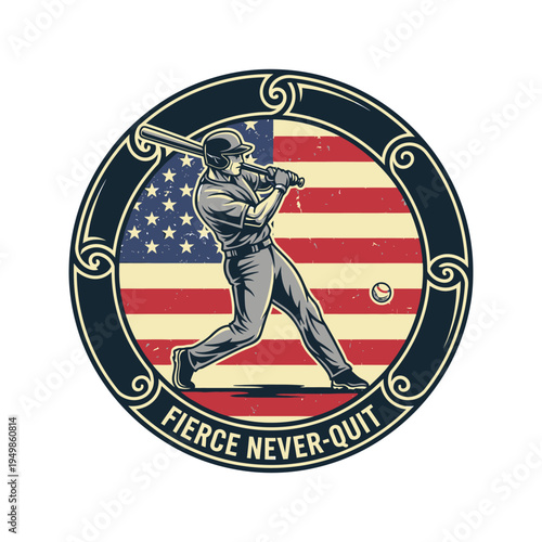 Canvas Print Vintage-style baseball patch with patriotic theme and motivational slogan
