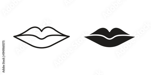 Big lips icon element for graphic designs. line and flat symbols