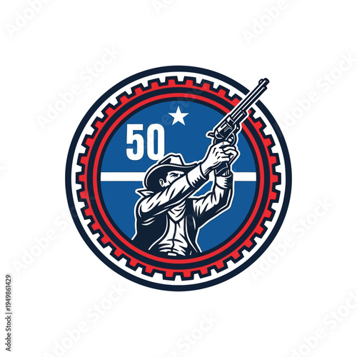 Vintage military insignia featuring a soldier with a rifle and a star emblem