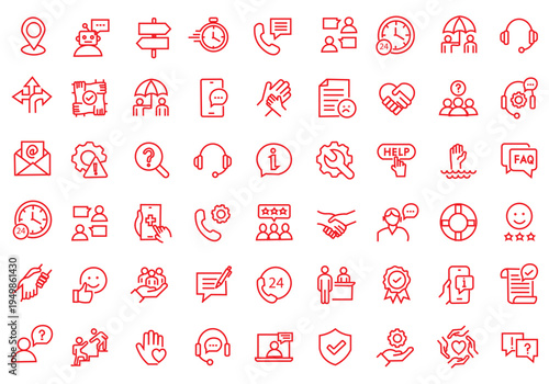 Support and Help icon set. Editable line icons. Vector illustration.