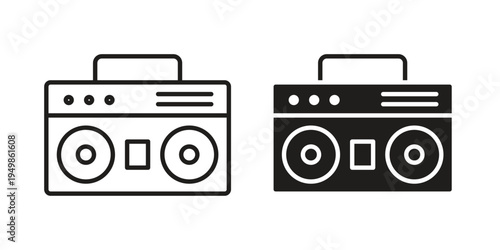 Boombox icon element for graphic designs. line and flat symbols