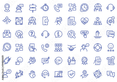 Support and Help icon set. Editable line icons. Vector illustration.