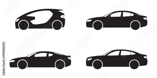 Automotive silhouettes and vehicle shapes showing modern car designs for transport industry