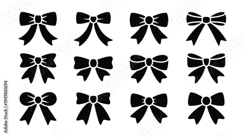 bon bow icon gift and present decoration elements for holiday celebration, decorative ribbon bows for gift wrapping party invitation greeting cards and festive packaging design