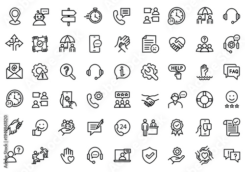 Support and Help icon set. Editable line icons. Vector illustration.