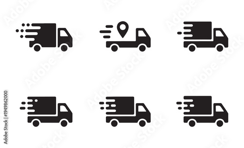 Delivery truck vector icon collection, fast shipping car symbol, express freight vehicle outline set for app