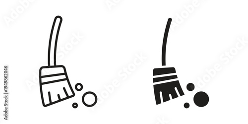 Broom sweeping dust icon element for graphic designs. line and flat symbols