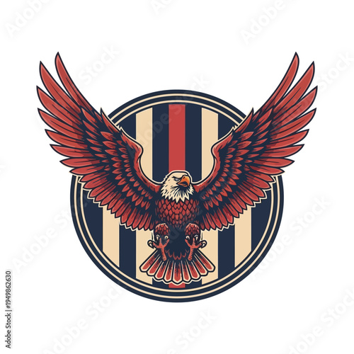 Bold eagle emblem with striped background and outstretched wings