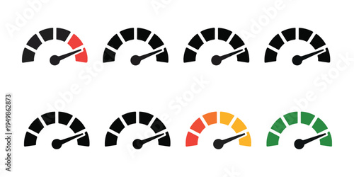 Color coded speed performance indicators with segmented levels for monitoring progress and system efficiency ui