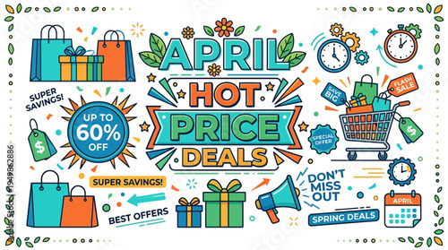 April Hot Price Deals Advertisement with Shopping Elements