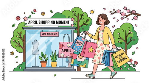 Woman Enjoying Shopping With Bags in Springtime