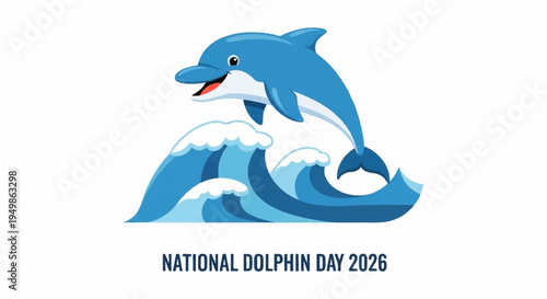 Dolphin jumping out of ocean wave on national dolphin day 2026 celebration marine life conservation