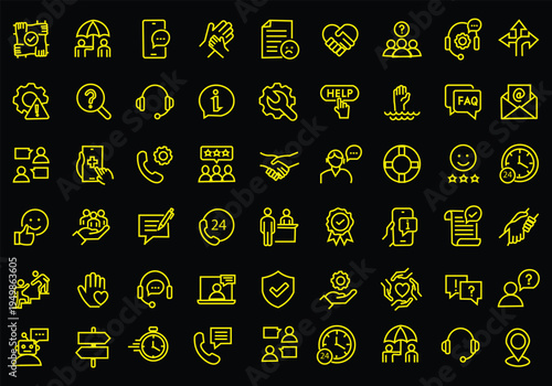 Support and Help icon set. Editable line icons. Vector illustration.