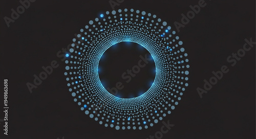 Abstract Blue Circular Pattern of Glowing Dots.
