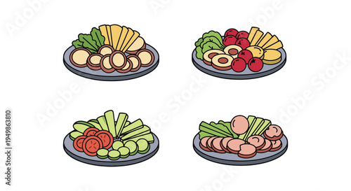 Crudité Platter Line art minimal abstract vibrant color illustration
