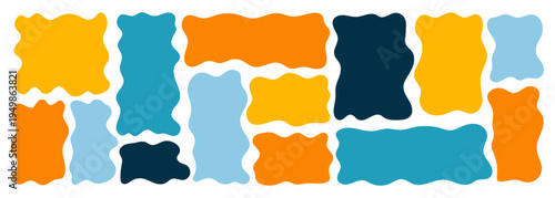 Organic wavy rectangle border with fluid edges vector illustration set. Abstract hand-drawn frame for text boxes. Colorful vector shape with playful irregular lines. Ideal for graphic design projects.