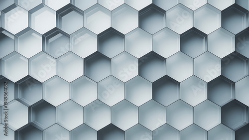 Abstract 3D Geometric Background with Gray and Blue Hexagon Tiles Honeycomb Pattern