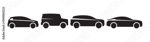 Minimalist car silhouettes depicting various vehicle body styles including hatchback suv and sedan car profiles